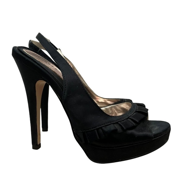 Chinese Laundry Black Ruffle Strap Stiletto Heels 5 - Picture 1 of 6